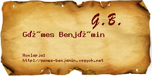 Gémes Benjámin névjegykártya